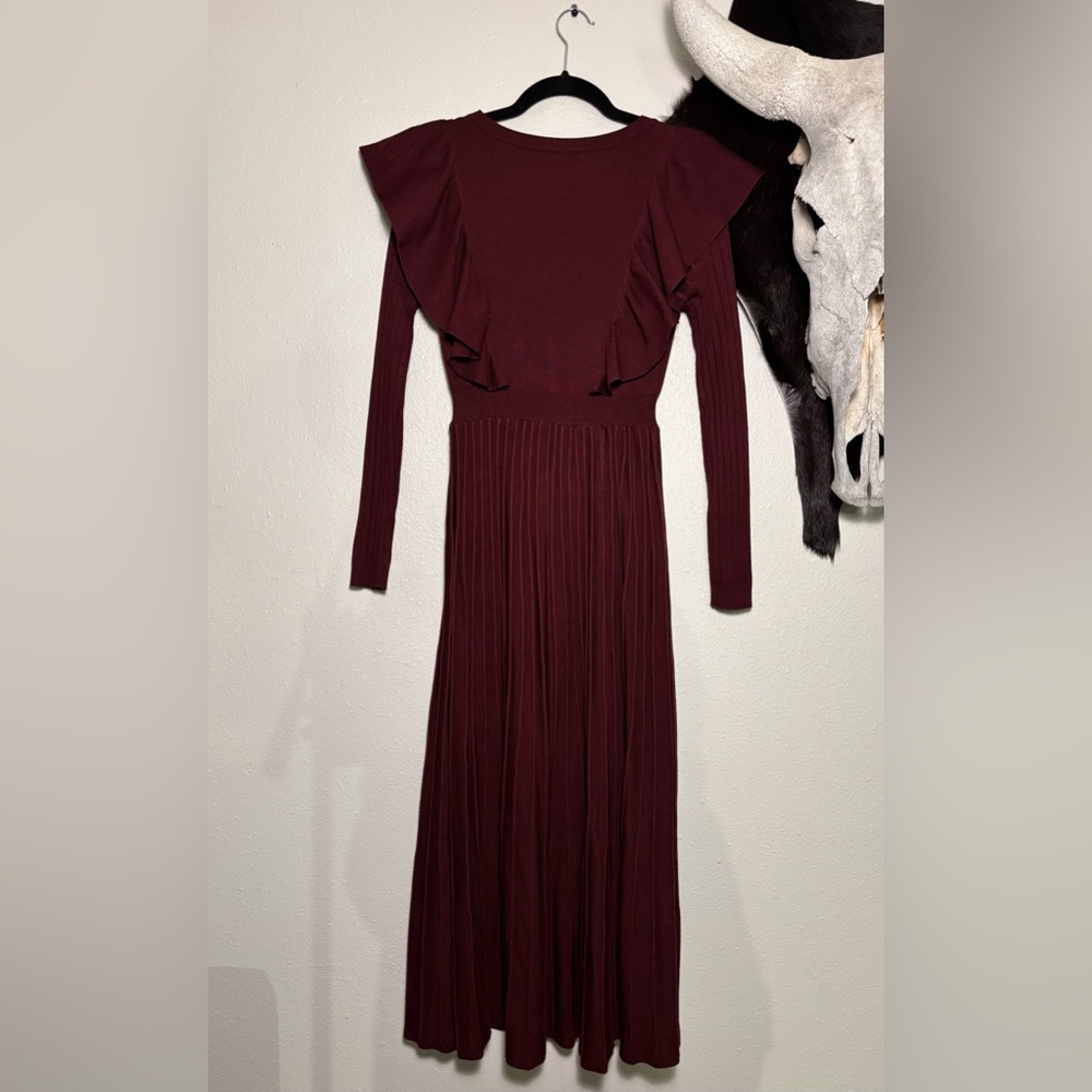 SHEIN Maroon Long Sleeve Ruffled Hem Sweater Dress - Picture 2 of 5